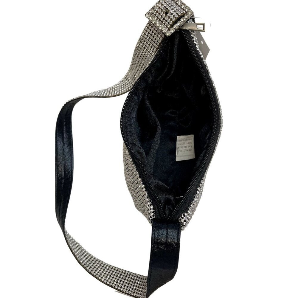 Alessia Rhinestone Mesh Silver Shoulder Bag Adjustable Strap & Zipper Closure - Picture 7 of 7